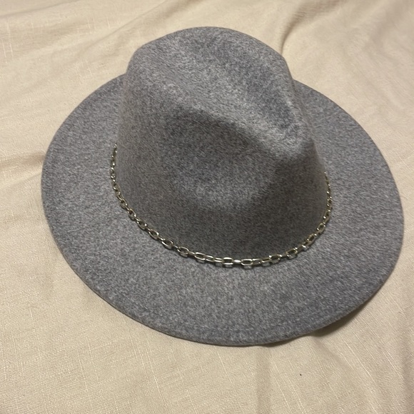 Anthropologie Grey Link Trimmed Fedora NWT - Picture 2 of 8